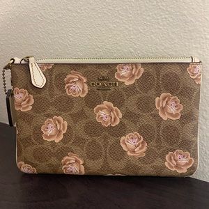 Coach Small Wristlet In Signature Rose Print